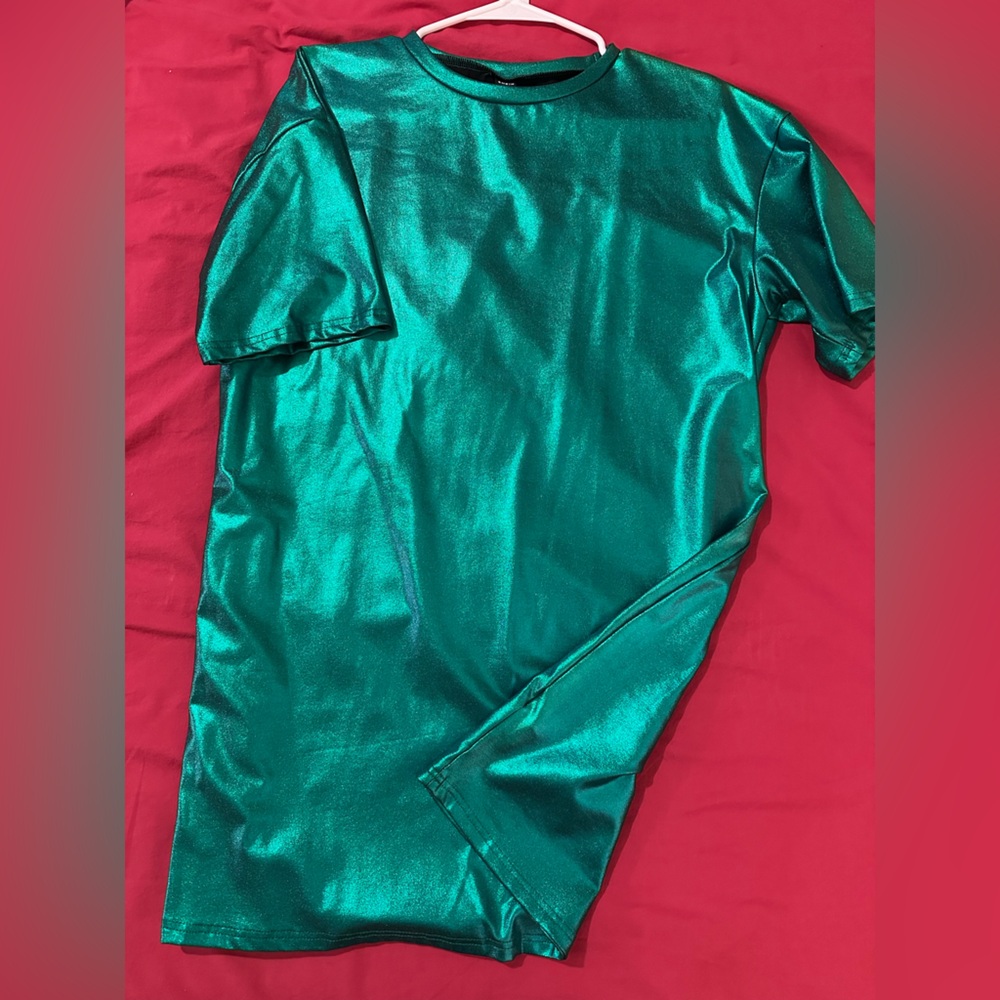 Emerald Green Shimmer T-shirt Dress